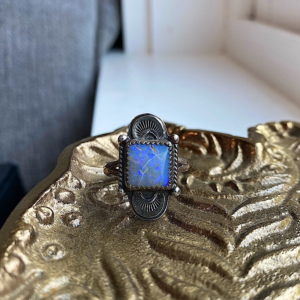 Sterling Silver Statement Opal Ring Blue Purple U… - image 2